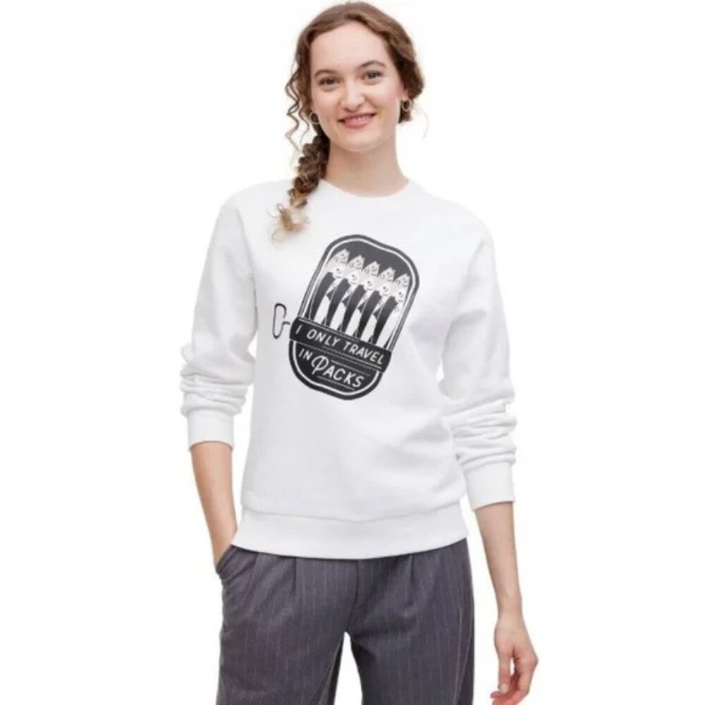 NEW Adult The Cuddle Collab “I only travel in packs” Sardine Sweatshirt White M